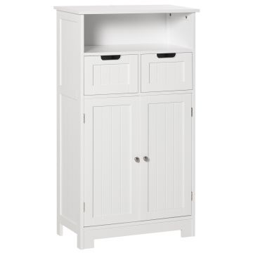 Kleankin Mobilă Baie Multifuncțională cu 2 Uși și Etajeră, 2 Sertare Reglabile, Dimensiuni 60x30x108.8cm, Alb Elegant | Aosom România
