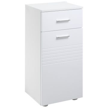 Kleankin Mobilier Baie cu Sertar si Dulapior 1 Usa, Dulapior Multifunctional din Lemn, 35x30x77,5 cm, Alb