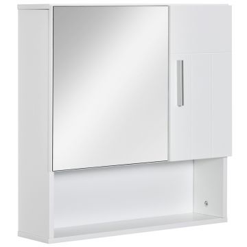 Kleankin Dulap pentru Baie cu Oglindă, 2 Uși, Design Compact, Ideal pentru Depozitare, 54x15.2x55.3 cm, Alb | Aosom Romania