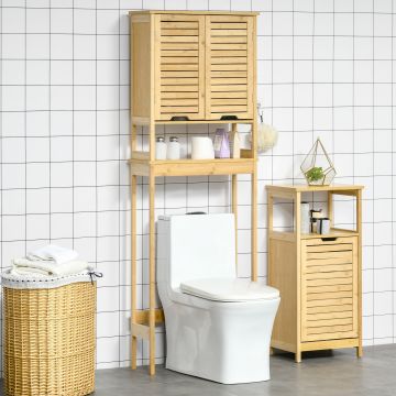 Kleankin Mobilier de baie din Bambus si MDF, Raft pentru Masina de Spalat, 60x23x173cm | Aosom Ro