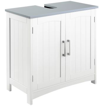 kleankin Mobilier Sub Lavoar Baie cu 2 Usi din MDF, 60x33x60cm, Gri si Alb | Aosom Ro