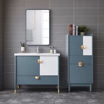 Set mobilier pentru baie, Anais Gri Bleu, 100 cm, 4 piese