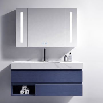 Set mobilier pentru baie din MDF, Asteros Albastru 90 cm, 3 piese