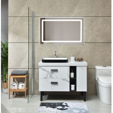 Set mobilier pentru baie, Optical Alb, 100 cm, 3 piese