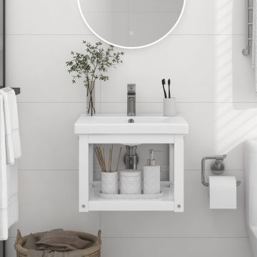 vidaXL Cadru chiuvetă de baie pentru perete, alb, 40x38x31 cm, fier