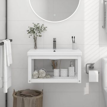 vidaXL Cadru chiuvetă de baie pentru perete, alb, 59x38x31 cm, fier