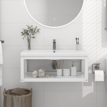 vidaXL Cadru chiuvetă de baie pentru perete, alb, 79x38x31 cm, fier