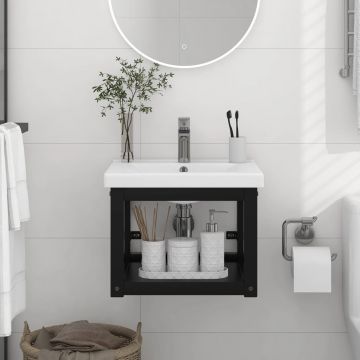 vidaXL Cadru chiuvetă de baie pentru perete, negru, 40x38x31 cm, fier