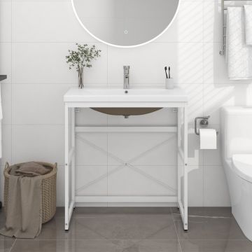 vidaXL Cadru lavoar baie cu chiuvetă încorporată, alb, fier