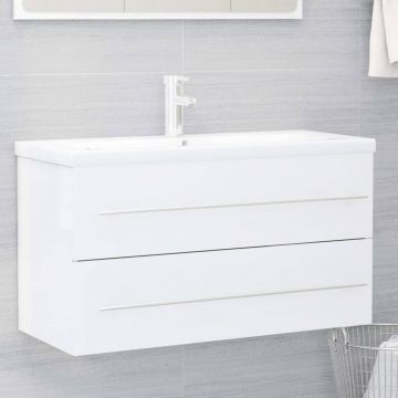 3099059 vidaXL Sink Cabinet with Built-in Basin White Chipboard (804710+145063)
