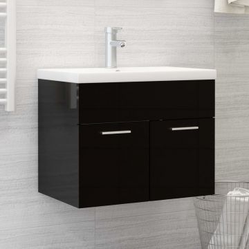 vidaXL Dulap cu chiuvetă încorporată, negru extralucios, PAL vidaXL Dulap cu chiuvetă încorporată, negru extralucios, PAL