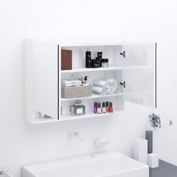 vidaXL Dulap de baie cu oglindă, alb strălucitor, 80x15x60 cm, MDF