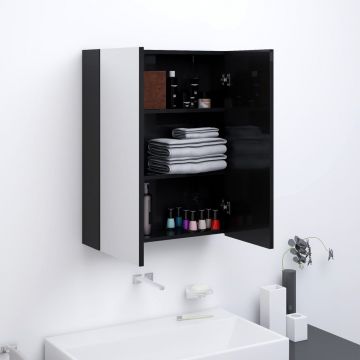 vidaXL Dulap de baie cu oglindă, negru strălucitor, 60x15x75 cm, MDF