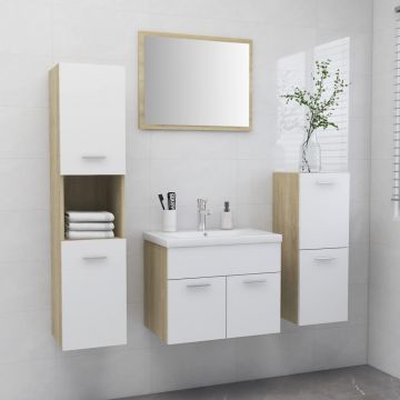 vidaXL Set mobilier de baie, alb și stejar Sonoma, PAL