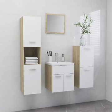 vidaXL Set mobilier de baie, alb și stejar Sonoma, PAL vidaXL Set mobilier de baie, alb și stejar Sonoma, PAL