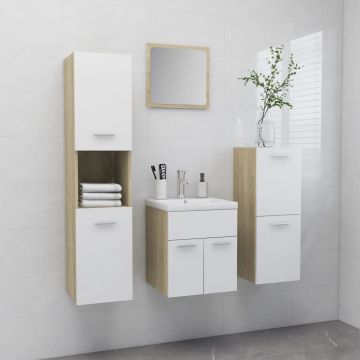 vidaXL Set mobilier de baie, alb și stejar Sonoma, PAL vidaXL Set mobilier de baie, alb și stejar Sonoma, PAL