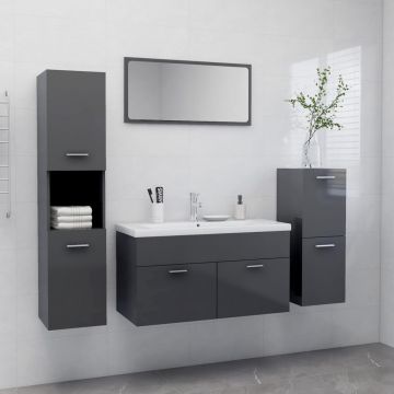 vidaXL Set mobilier de baie, gri extralucios, PAL vidaXL Set mobilier de baie, gri extralucios, PAL