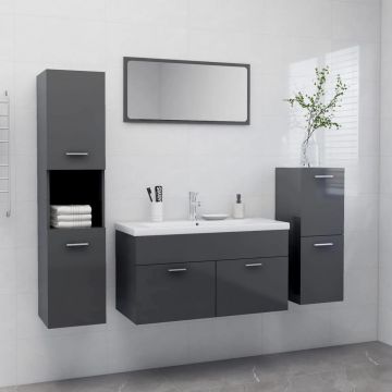 vidaXL Set mobilier de baie, gri extralucios, PAL vidaXL Set mobilier de baie, gri extralucios, PAL