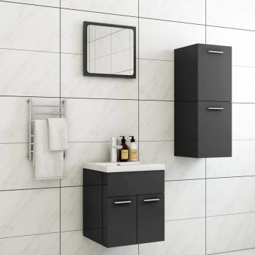 vidaXL Set mobilier de baie, gri extralucios, PAL vidaXL Set mobilier de baie, gri extralucios, PAL