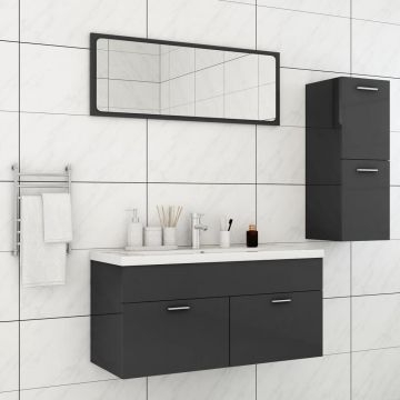 vidaXL Set mobilier de baie, gri extralucios, PAL