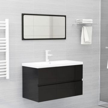 vidaXL Set mobilier de baie, negru extralucios, PAL