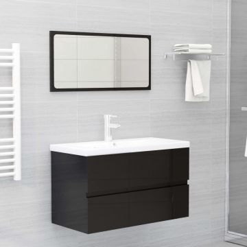 vidaXL Set mobilier de baie, negru extralucios, PAL vidaXL Set mobilier de baie, negru extralucios, PAL