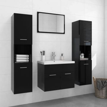 vidaXL Set mobilier de baie, negru extralucios, PAL vidaXL Set mobilier de baie, negru extralucios, PAL