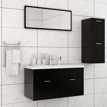 vidaXL Set mobilier de baie, negru, lemn prelucrat