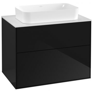 Dulap baza suspendat Villeroy & Boch Finion 80x60x50cm tip blat Glossy Black Laquer / Glass White Matt