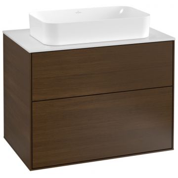 Dulap baza suspendat Villeroy & Boch Finion 80x60x50cm tip blat Wallnut Veneer / Glass White Matt