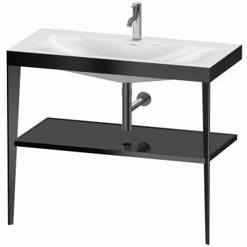 Set mobilier Duravit XViu cu lavoar 100cm consola metalica negru mat si raft de sticla negru lucios