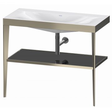 Set mobilier Duravit XViu cu lavoar 100cm fara orificiu baterie consola metalica champagne mat si raft de sticla negru lucios