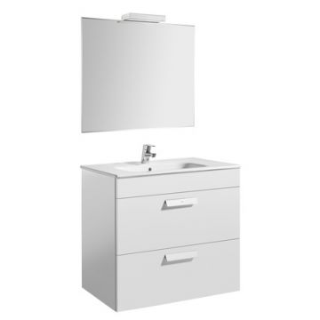 Set mobilier Roca Debba Standard dulap baza cu 2 sertare 80x46cm alb lavoar si oglinda iluminata