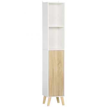 Kleankin Mobilier pentru baie, coloana pentru baie, 31x30x177cm, Alb si lemn natural