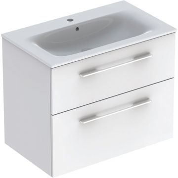 Set mobilier Geberit Selnova Square lavoar 80cm cu margine ingusta si dulap cu doua sertare alb lucios