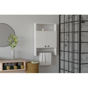 Dulap de baie cu suport prosop Banyo, Puqa Design, 60x15x87 cm, alb