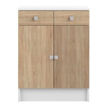 Dulap de baie scund alb cu aspect de stejar 60x82 cm Combi - TemaHome