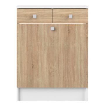 Dulap de baie scund alb cu aspect de stejar 60x82 cm Combi - TemaHome