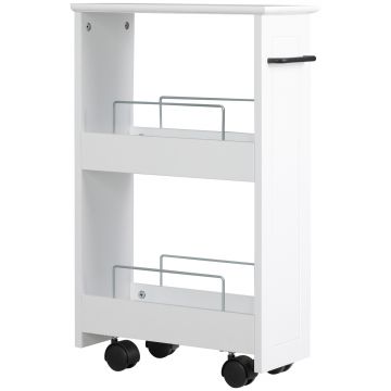 Carucior multifunctional pentru economisirea spatiului pentru baie si bucatarie, carucior din lemn MDF 42,5x20,3x66,7cm kleankin | Aosom RO