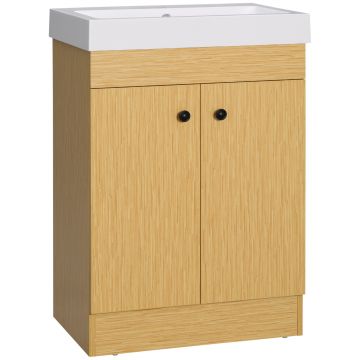 Kleankin Dulap Sub Lavoar pentru Baie, cu Rafturi Reglabile, Chiuvetă Curbată din Piatră Artificială, PAL, Design Modern | Aosom Romania