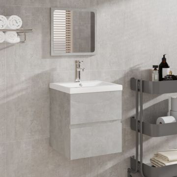 vidaXL Dulap cu chiuvetă de baie și oglindă, gri beton