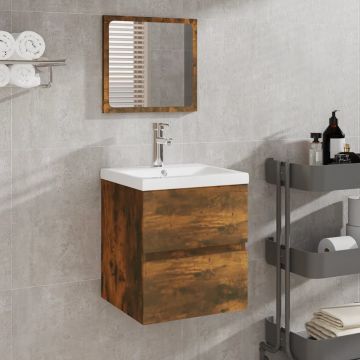 vidaXL Dulap cu chiuvetă de baie și oglindă, stejar fumuriu