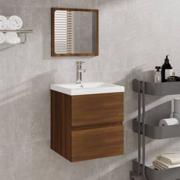 vidaXL Dulap cu chiuvetă de baie și oglindă, stejar maro