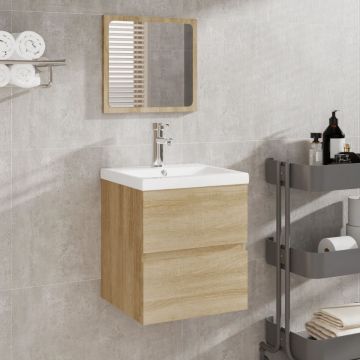 vidaXL Dulap cu chiuvetă de baie și oglindă, stejar sonoma