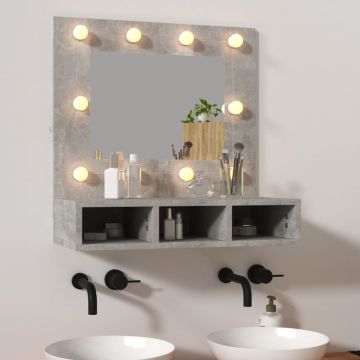 vidaXL Dulap cu oglindă și LED, gri beton, 60x31,5x62 cm