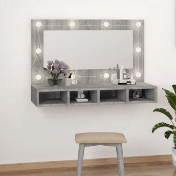 vidaXL Dulap cu oglindă și LED, gri sonoma, 90x31,5x62 cm