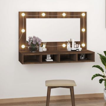 vidaXL Dulap cu oglindă și LED, stejar maro, 90x31,5x62 cm