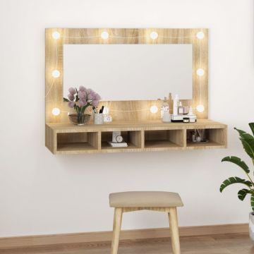 vidaXL Dulap cu oglindă și LED, stejar sonoma, 90x31,5x62 cm
