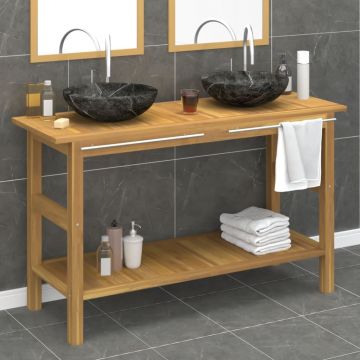 vidaXL Dulap de baie cu chiuvete din marmură, negru, lemn masiv tec