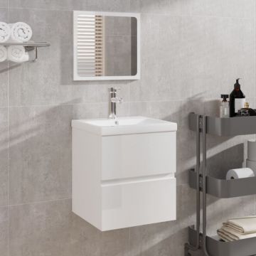 vidaXL Dulap de baie cu oglindă, alb extralucios, lemn prelucrat